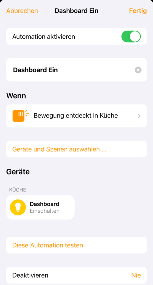 Regel: bei Bewegung ein